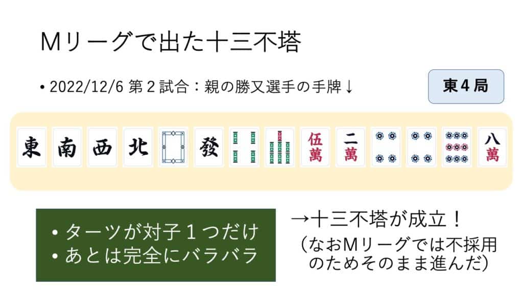 Mリーグの十三不塔2022年12月6日